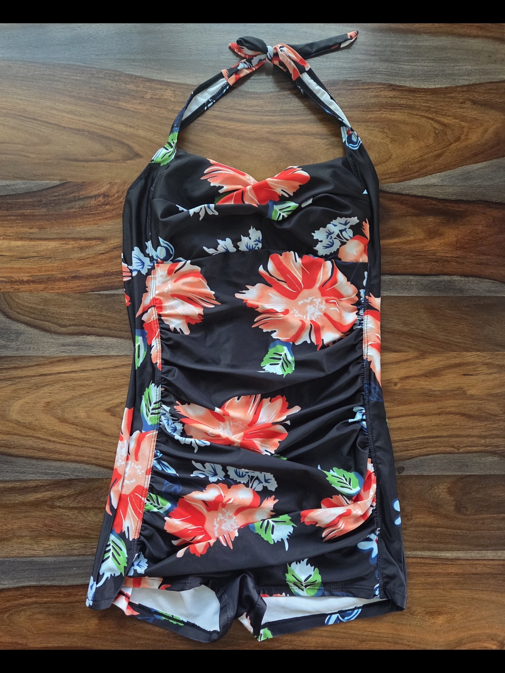 Super Sexy Women's Black Floral Halter One-Piece Swim Romper Medium